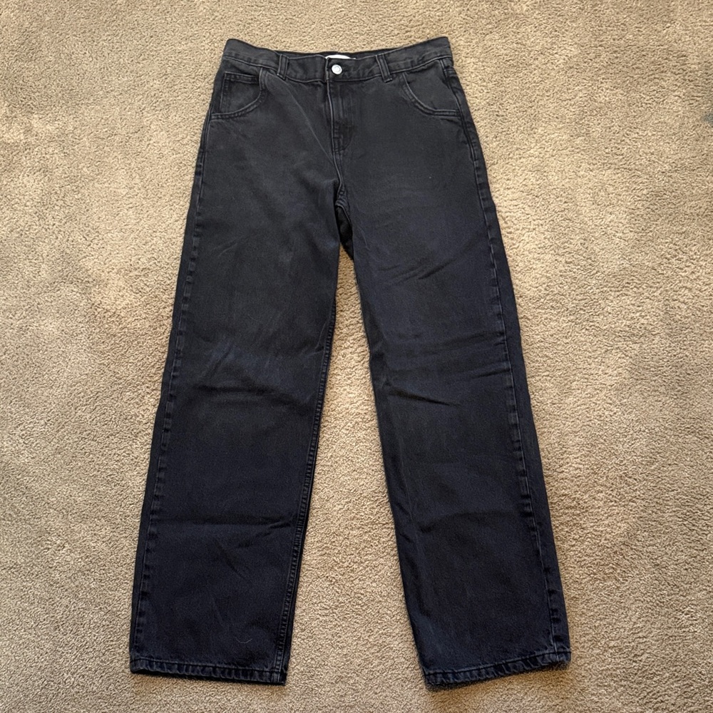 Mango Black Low Waist Wide Leg Jeans